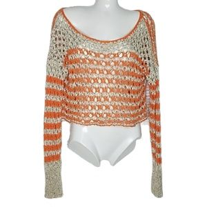 Free People Orange Pop Crop Crochet Sweater